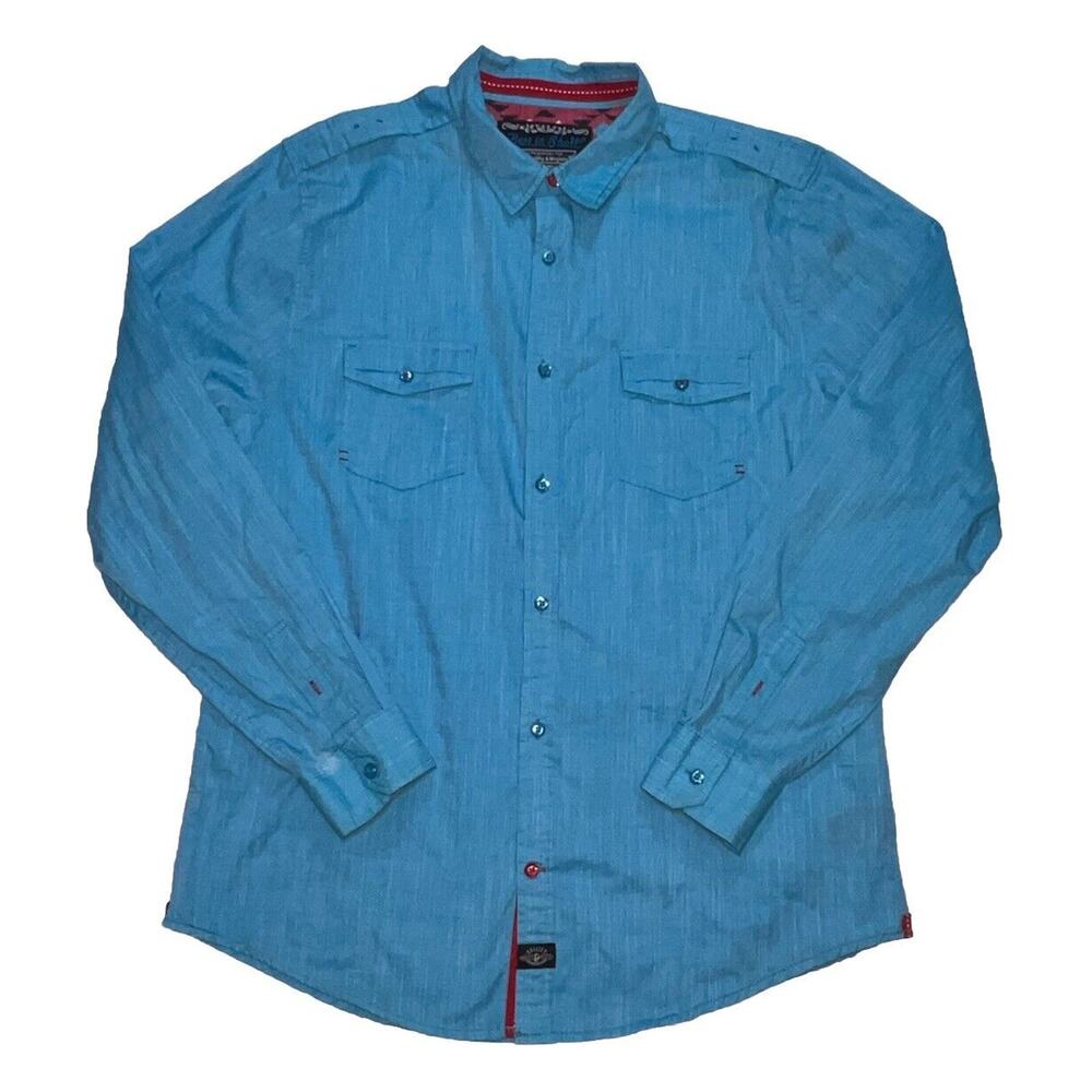 Tranquility & Mayhem Best in Show Shirt Mens Size XL Blue Long Sleeve Button Up
